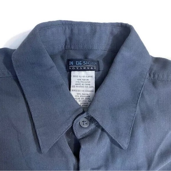 In Design Boyswear Blue Ribbed Long Sleeve Button-Down Boys Size XL 18 - Picture 1 of 5